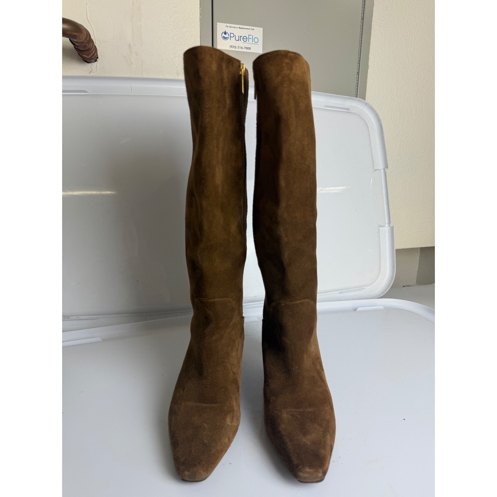 Vince Camuto Brown Suede Knee High Kitten Heel Boots Pointed Toe Side Zip - Picture 4 of 12